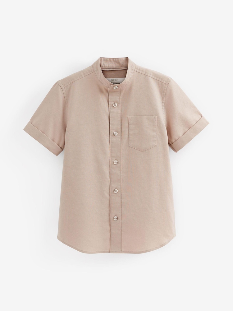Neutral Brown Grandad Collar Oxford Shirt (3-16yrs) - Image 1 of 2