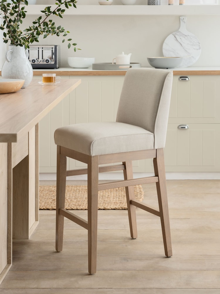 Tailored Linen Look Oyster Natural Norbury Collection Luxe Kitchen Bar Stool - Image 1 of 8