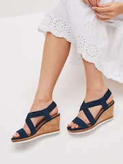 Marineblau/blau - Forever Comfort® Schuhe mit Keilabsatz und elastischem, überkreuztem Design - Bild 1 von 8