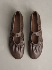 Brown N. Premium Leather Ruched Mary Janes Shoes - Image 1 of 5