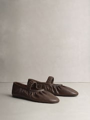Brown N. Premium Leather Ruched Mary Janes Shoes - Image 2 of 5