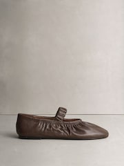 Brown N. Premium Leather Ruched Mary Janes Shoes - Image 3 of 5