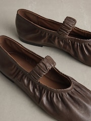 Brown N. Premium Leather Ruched Mary Janes Shoes - Image 4 of 5