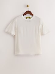 CERENE Lilian Ivory Silk Mesh Trim T-Shirt - Image 2 of 11