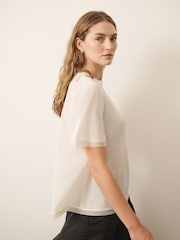 CERENE Lilian Ivory Silk Mesh Trim T-Shirt - Image 3 of 11