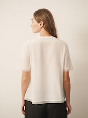 CERENE Lilian Ivory Silk Mesh Trim T-Shirt - Image 5 of 11
