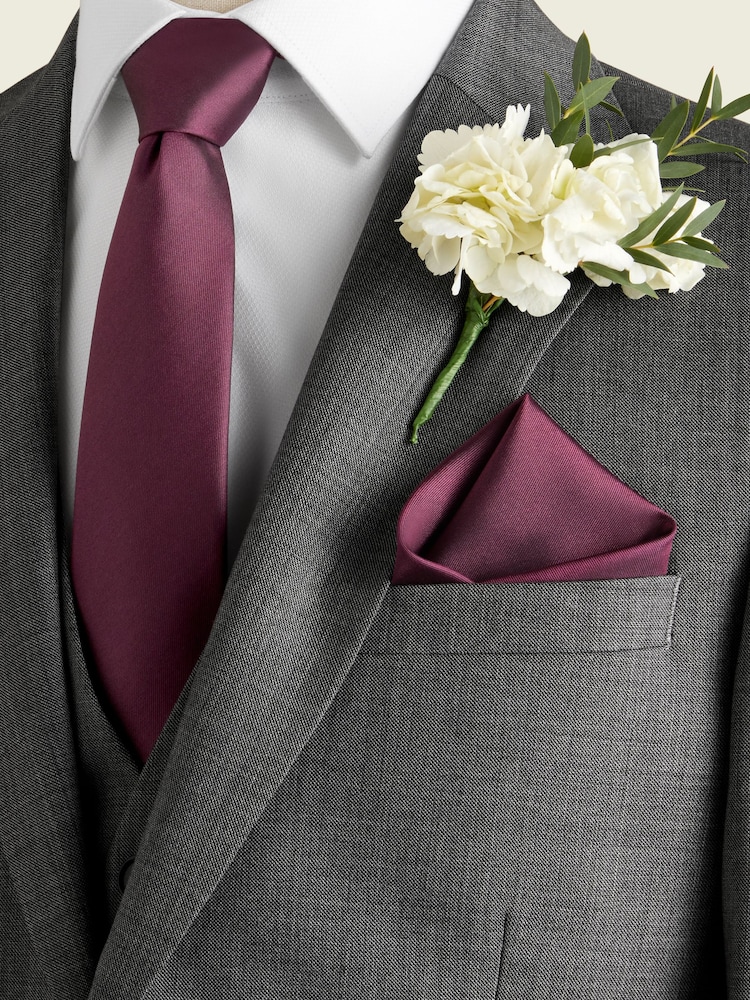 Burgundy Red Silk Tie And Pocket Square Set - Image 1 of 5