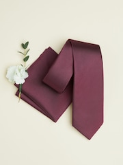 Burgundy Red Silk Tie And Pocket Square Set - Image 2 of 5