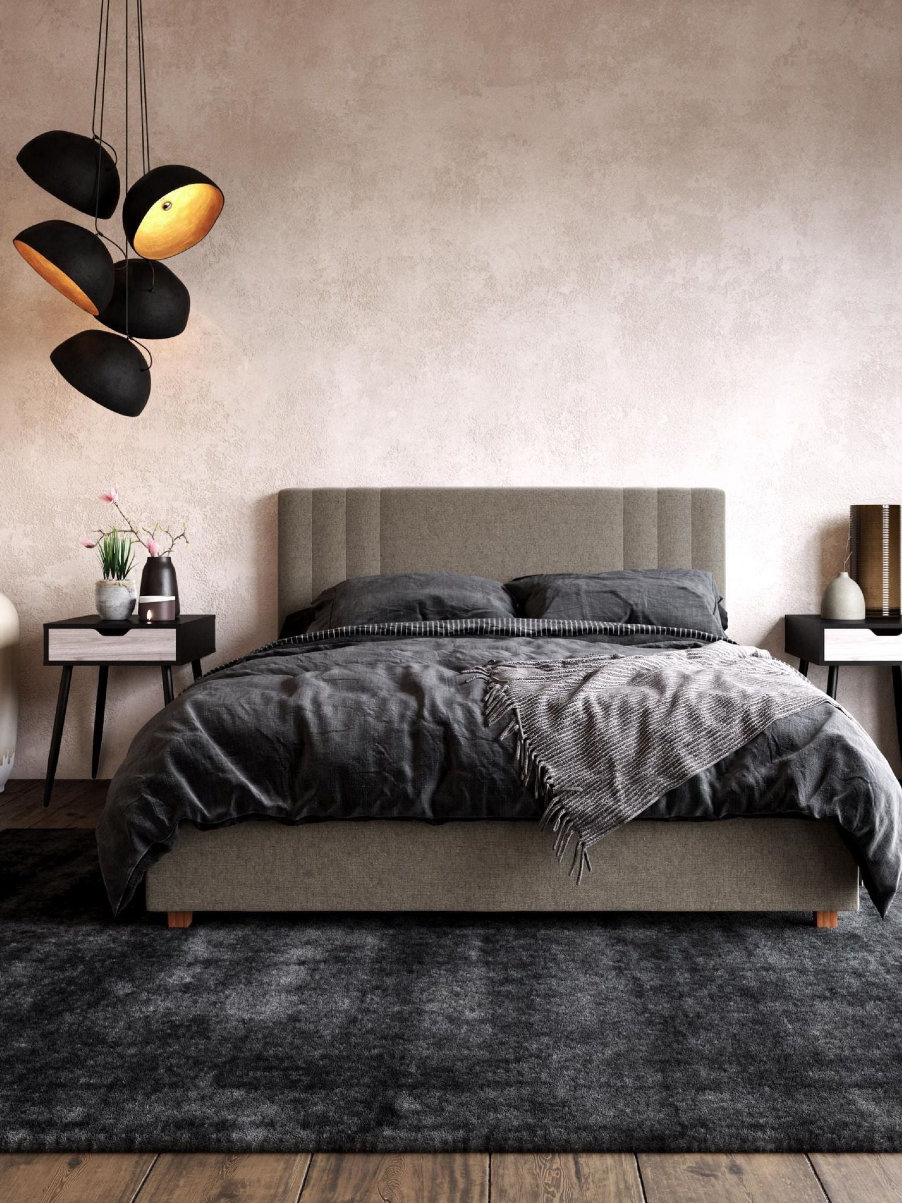 B&Q - Home Charis Upholstered Bed Fabric Light GreyKing - Image 3