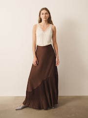 CERENE Rose Ivory Silk Mesh Trim V-Neck Camisole - Image 3 of 8