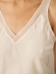 CERENE Rose Ivory Silk Mesh Trim V-Neck Camisole - Image 4 of 8