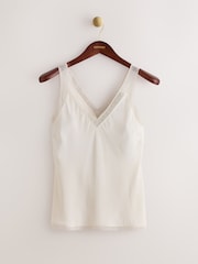 CERENE Rose Ivory Silk Mesh Trim V-Neck Camisole - Image 5 of 8