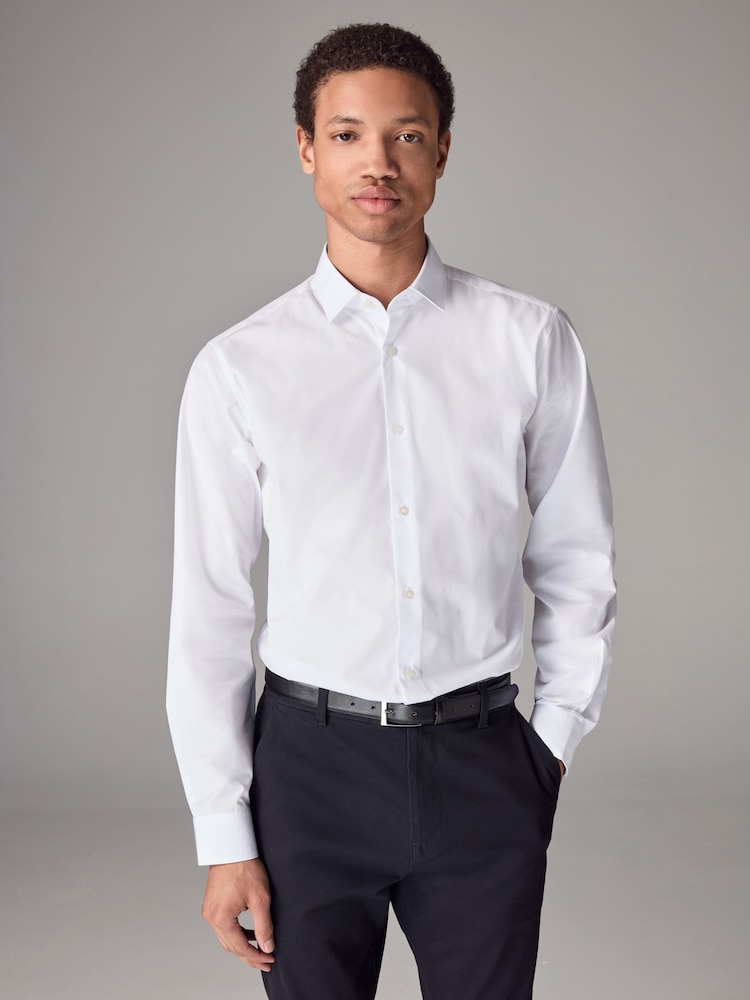 White Slim Fit Easy Care Single Cuff Smart Shirt - Image 1 of 8