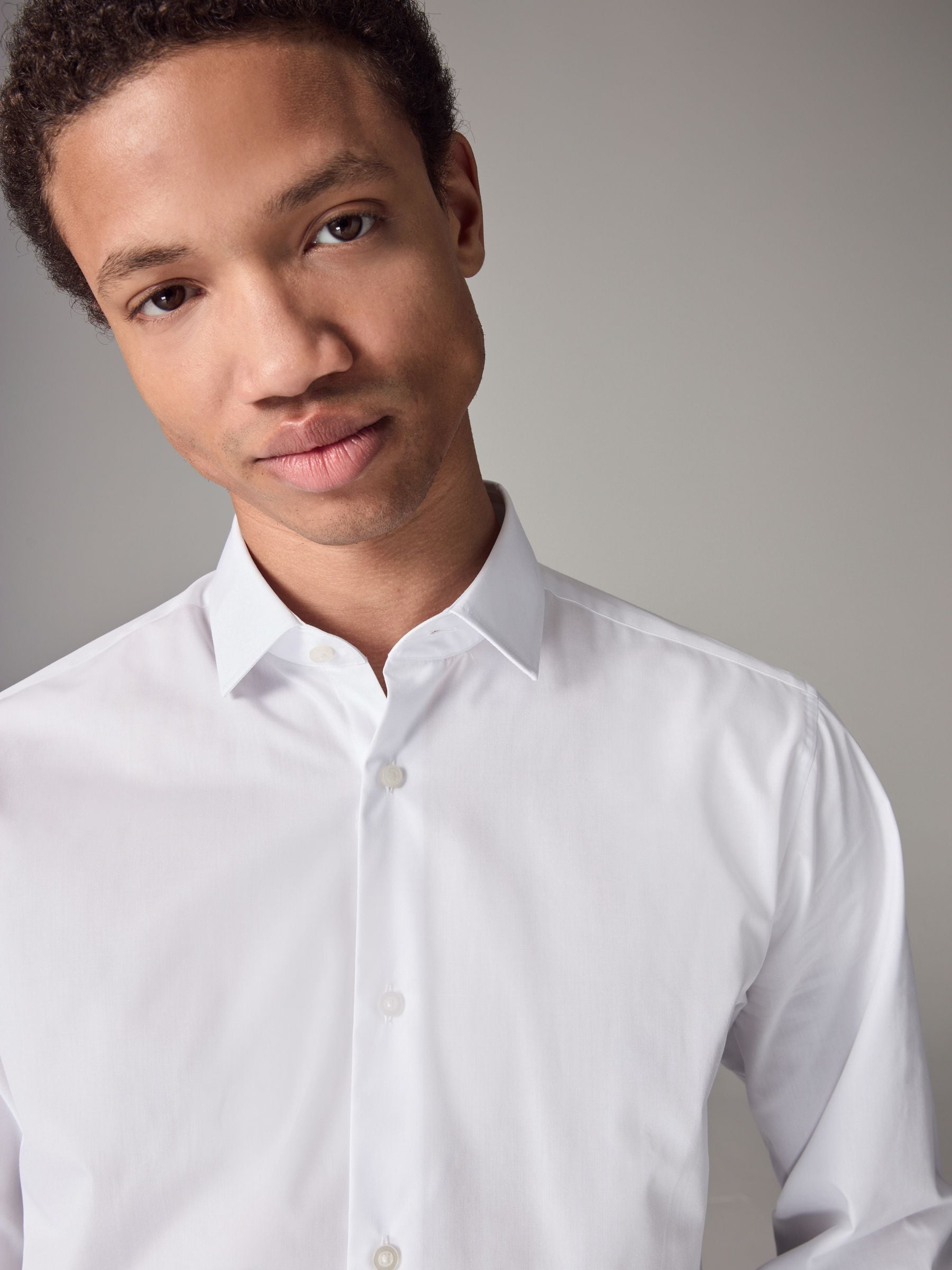 Buy White Slim Fit Easy Care Single Cuff Smart Shirt from