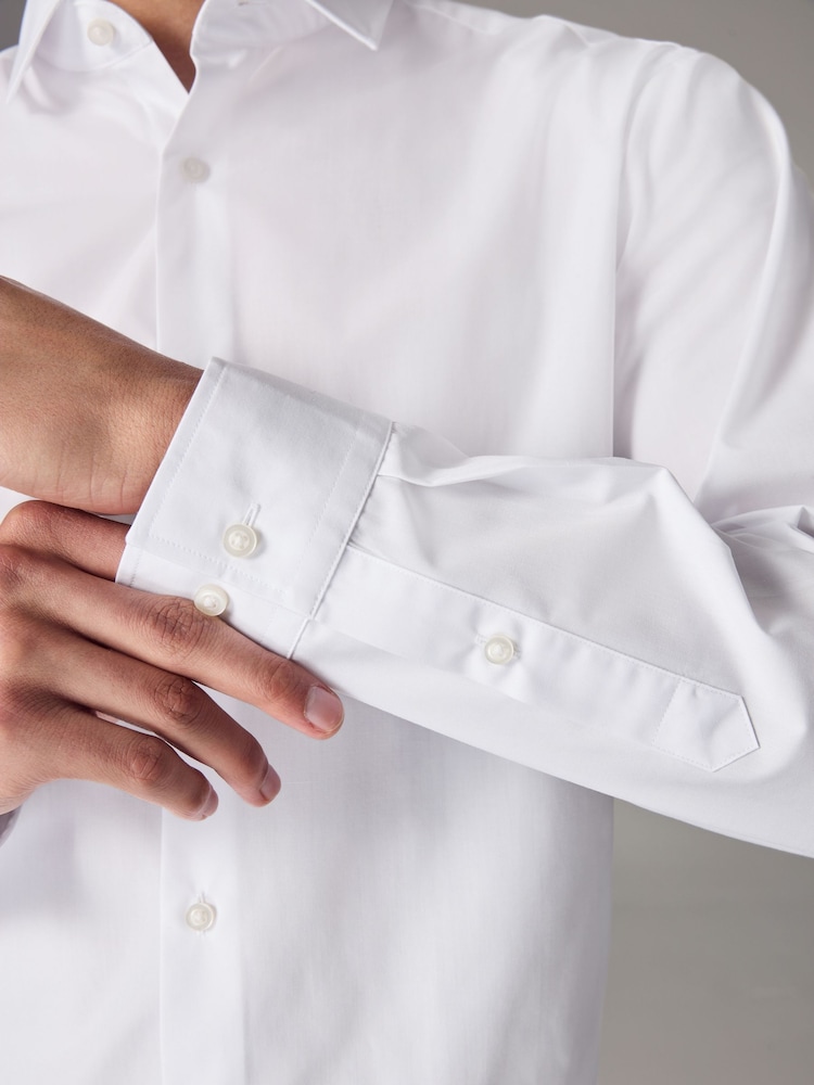 White Slim Fit Easy Care Single Cuff Smart Shirt - Image 5 of 8