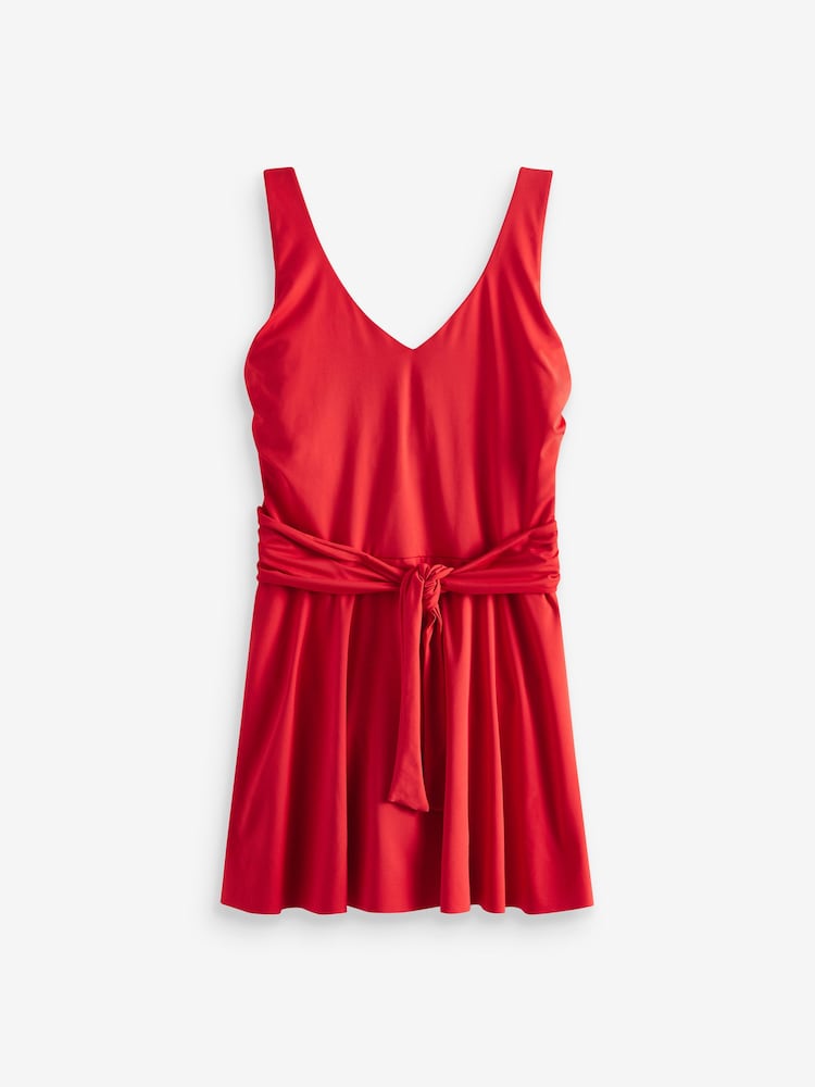 Red Shaping Tummy Control Skirted Swim Dress - Image 5 of 5