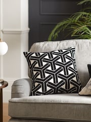 Black/White 50 x 50cm Geometric Flock Cushion - Image 1 of 6