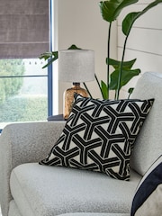 Black/White 50 x 50cm Geometric Flock Cushion - Image 2 of 6