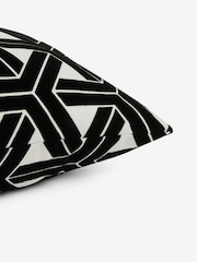 Black/White 50 x 50cm Geometric Flock Cushion - Image 3 of 6