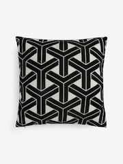 Black/White 50 x 50cm Geometric Flock Cushion - Image 5 of 6