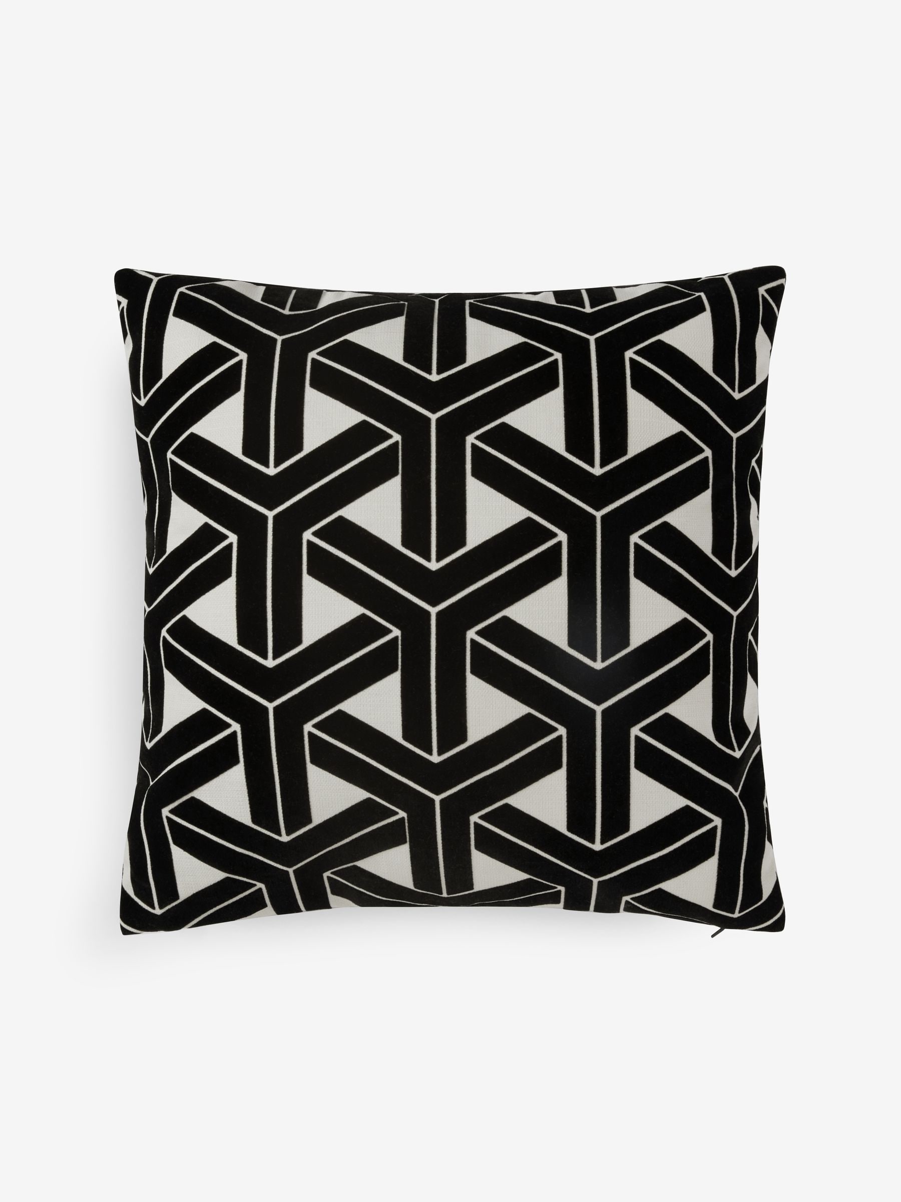 Buy Black White 50 x 50cm Geometric Flock Cushion from Next Luxembourg
