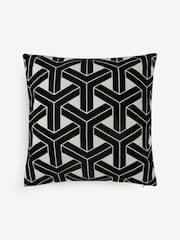Black/White 50 x 50cm Geometric Flock Cushion - Image 6 of 6