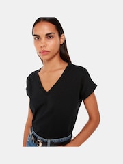 أسود - Whistles V-Neck Willa Cap Sleeve 100% Cotton T-Shirt - صورة 1 من 5