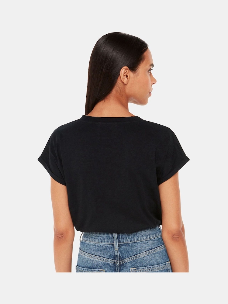 Whistles Black V-Neck Willa Cap Sleeve 100% Cotton T-Shirt - Image 2 of 5 Whistles Black V-Neck Willa Cap Sleeve 100% Cotton T-Shirt - Image 2 of 5