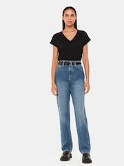 أسود - Whistles V-Neck Willa Cap Sleeve 100% Cotton T-Shirt - صورة 3 من 5