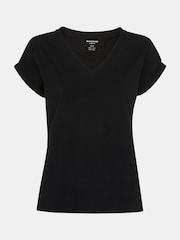 أسود - Whistles V-Neck Willa Cap Sleeve 100% Cotton T-Shirt - صورة 5 من 5