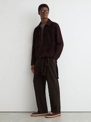 Reiss Brown Found Relaxed Fit Stretch Slim-Fit Drawstring Trousers - Image 1 of 7