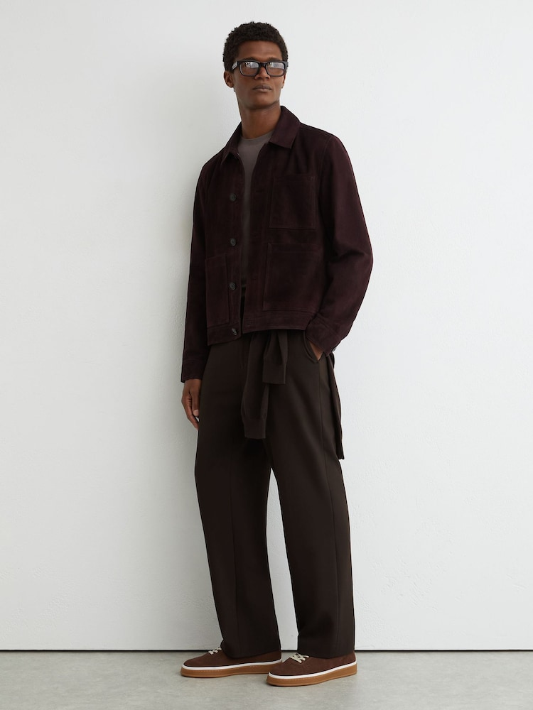 Reiss Brown Found Relaxed Fit Stretch Slim-Fit Drawstring Trousers - Image 1 of 7