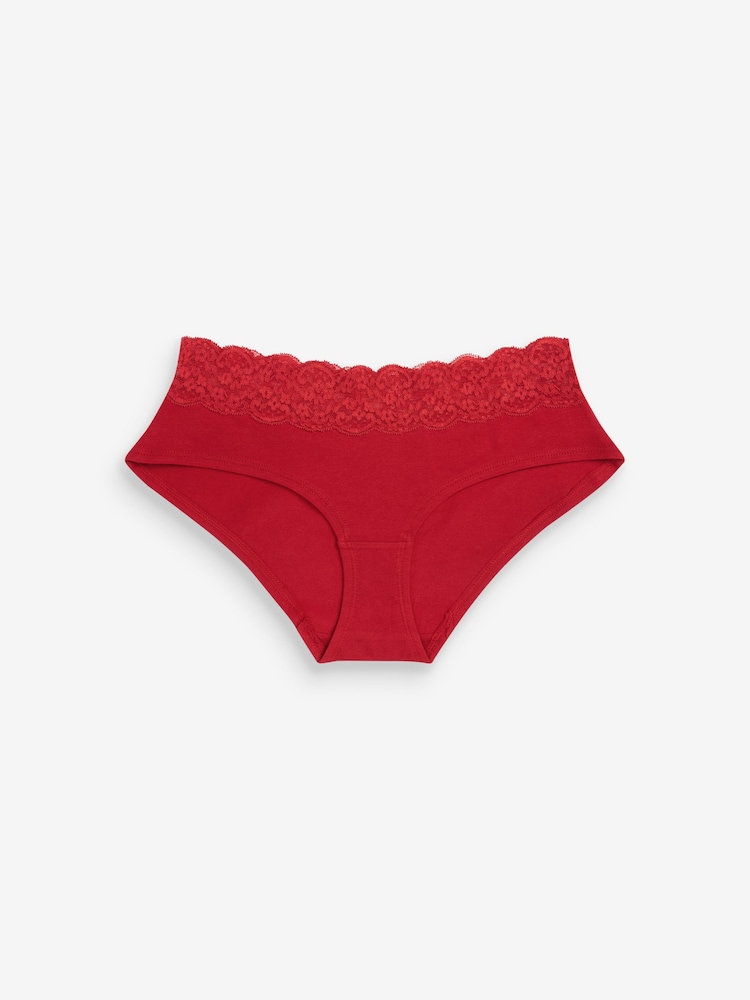 Heart Print Short Cotton & Lace Knickers 4 Pack - Image 4 of 6