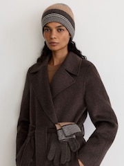 Reiss Chocolate Freya Wool-Blend Striped Rib-Knit Beanie - Image 1 of 4