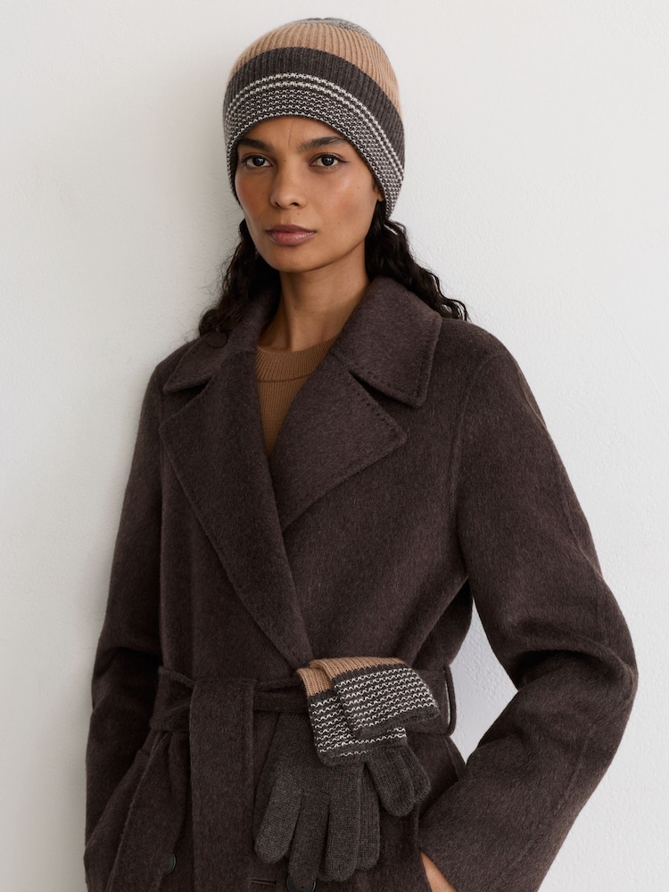 Reiss Chocolate Freya Wool-Blend Striped Rib-Knit Beanie - Image 1 of 4