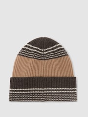 Reiss Chocolate Freya Wool-Blend Striped Rib-Knit Beanie - Image 3 of 4