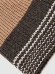 Reiss Chocolate Freya Wool-Blend Striped Rib-Knit Beanie - Image 4 of 4