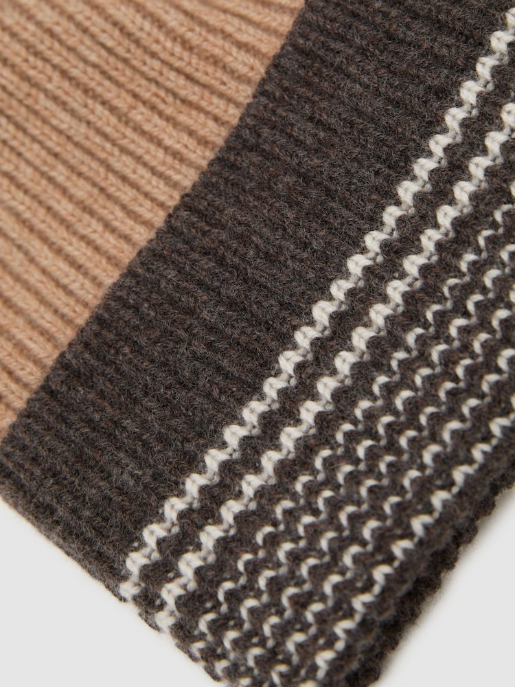 Reiss Chocolate Freya Wool-Blend Striped Rib-Knit Beanie - Image 4 of 4