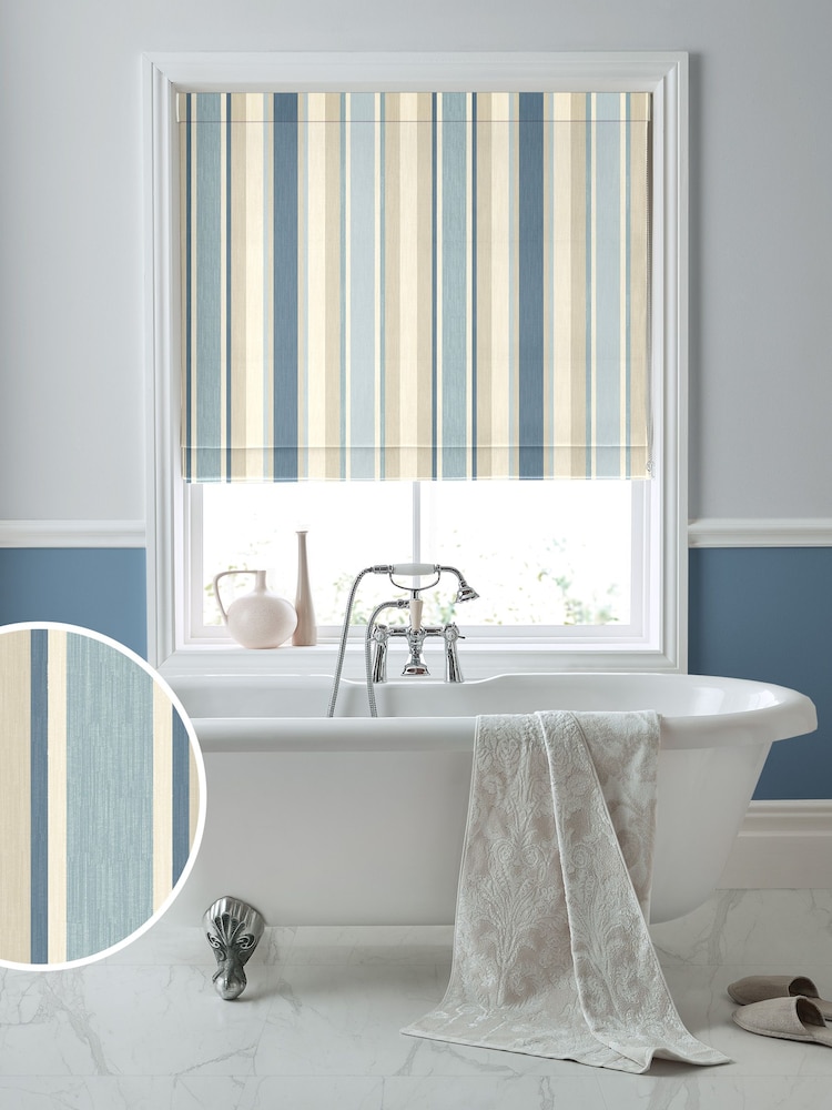 Laura Ashley Blue Awning Stripe Made To Measure Roman Blinds - Image 1 of 6