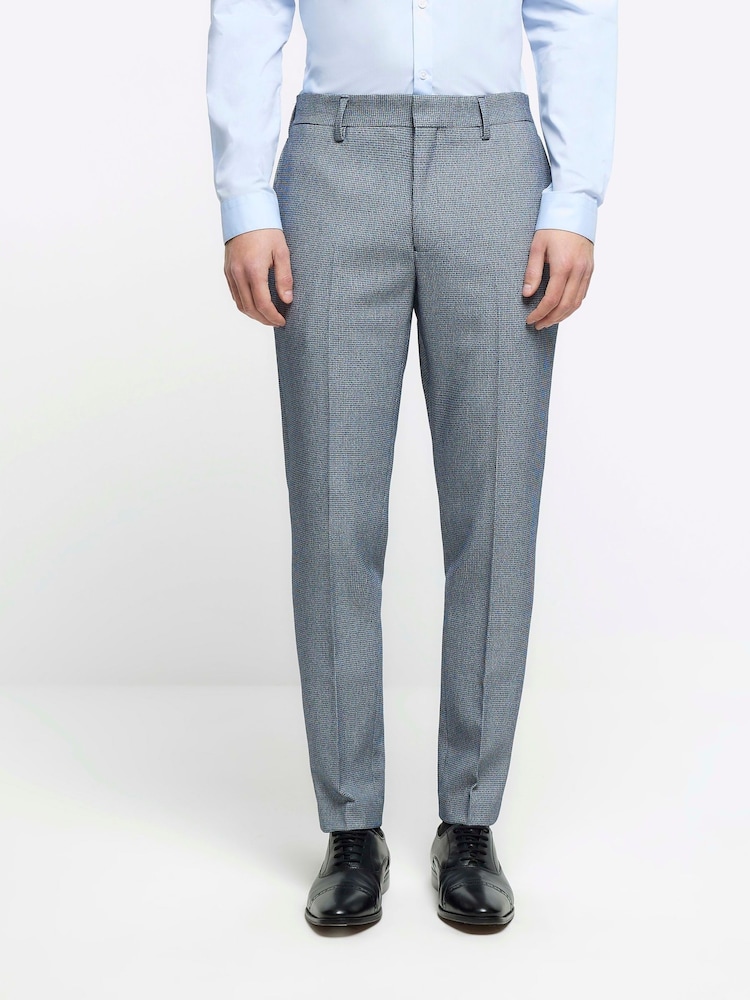 River Island Blue Skinny Fit Houndstooth Suit Trousers - Image 1 of 5 River Island Blue Skinny Fit Houndstooth Suit Trousers - Image 1 of 5