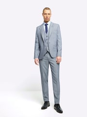 River Island Blue Skinny Fit Houndstooth Suit Trousers - Image 3 of 5