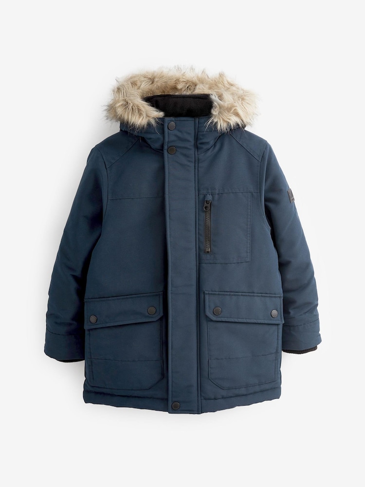 Navy Blue Shower Resistant Faux Fur Parka Coat (3-16yrs) - Image 2 of 4 Navy Blue Shower Resistant Faux Fur Parka Coat (3-16yrs) - Image 2 of 4