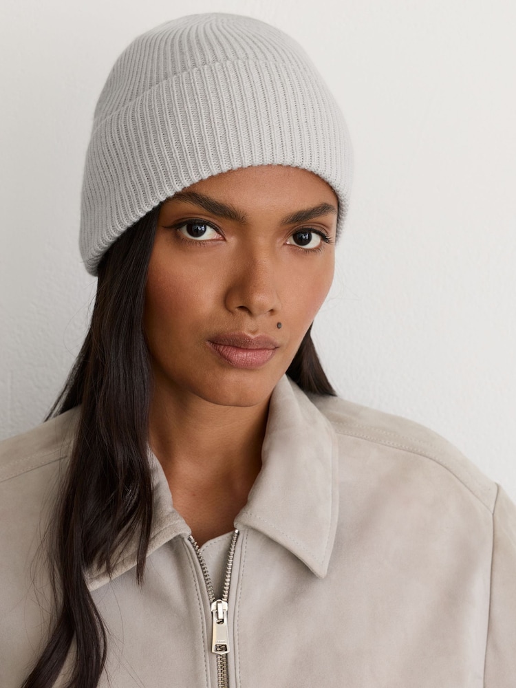 Gris - Reiss Freya Wool-Blend Rib-Knit Beanie - Imagen 1 de 3