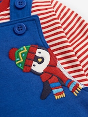 Jojo Maman Bébé Blue Christmas Applique Dungarees & Top Set - Image 3 of 3
