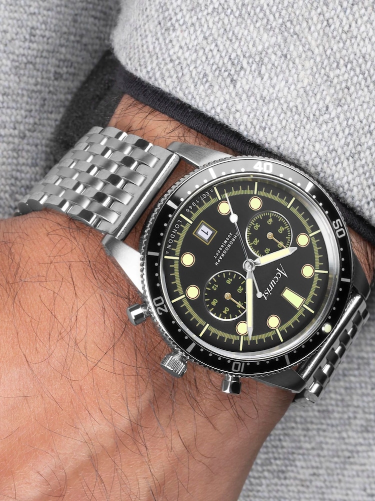 Accurist Dive Mens Silver Tone Stainless Steel Bracelet Chronograph Watch - Image 6 of 6