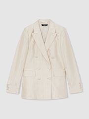 Atelier Cream Satin Pinstripe Double-Breasted Blazer - Obrázek 2 z 9