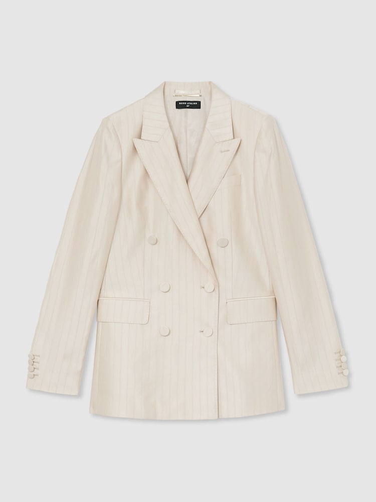 Atelier Cream Satin Pinstripe Double-Breasted Blazer - Image 2 of 9 Atelier Cream Satin Pinstripe Double-Breasted Blazer - Image 2 of 9