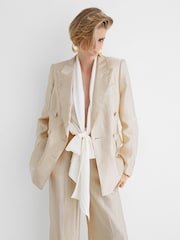 Atelier Cream Satin Pinstripe Double-Breasted Blazer - Obrázek 3 z 9