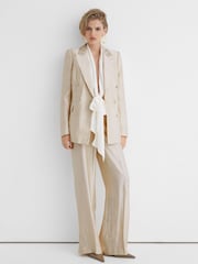 Atelier Cream Satin Pinstripe Double-Breasted Blazer - Obrázek 4 z 9