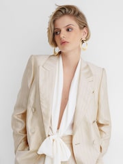 Atelier Cream Satin Pinstripe Double-Breasted Blazer - Obrázek 5 z 9